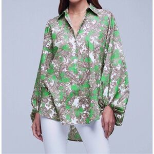 L'AGENCE mickey long sleeve tunic top in grass green Paisley